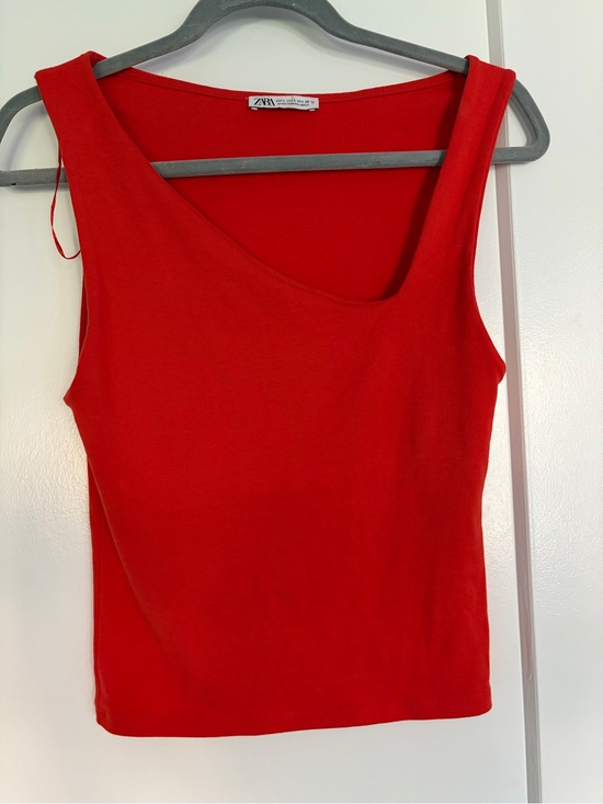 Zara Tops - Zara Orangey Red Asymmetric Neck Tank Top